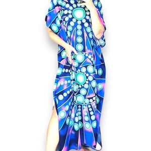 Multicolor Cotton Summer Beach Maxi Kaftan Dress - NEW